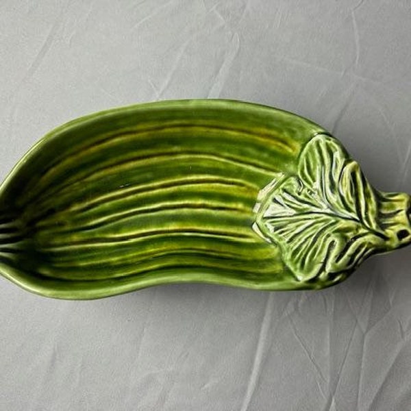 Vintage Olfaire Majolica Green Zucchini Bowl