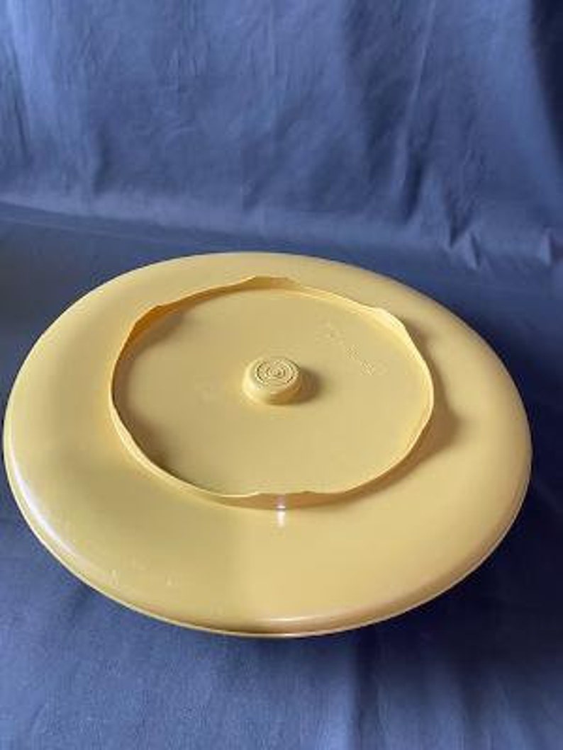 Vintage Tupperware Chip and Dip Yellow Platter Serving Dish with Bowl and Lid 14 diameter