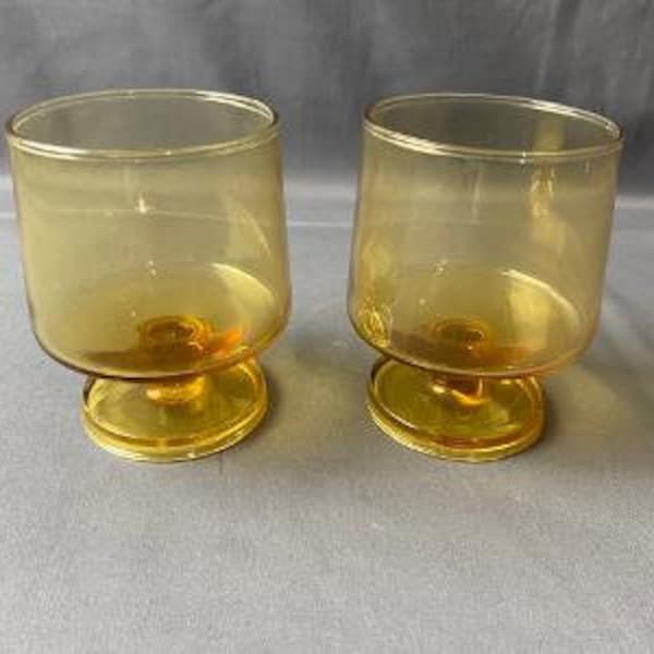 Vintage Set of 2 Yellow Glass Sherbet Dessert Glasses Pedestal