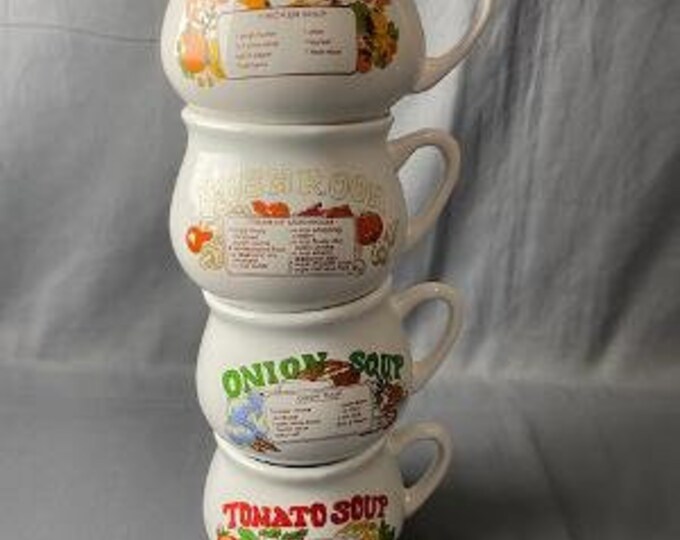 Vintage Soup Bowls Recipe Bowls Mushroom Tomato Chicken Onion Soups