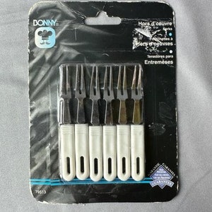 Vintage Bonny 6 piece Plastic Cocktail Appetizer Forks in White NEW