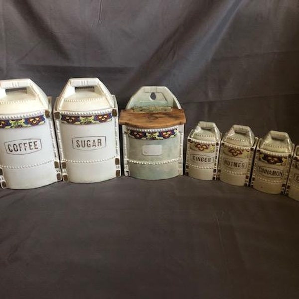 Vintage Porzellan Kanister Gewürzbehälter mit Floralem Design Kaffee Zucker Salz Muskat Nelken Zimt Ingwer Germany