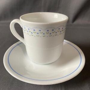 Vintage Corning Ware Corelle Blue and Green Floral Tea Cup and Saucer Mug