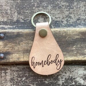 Leather Keyring - &quot;Homebody&quot;