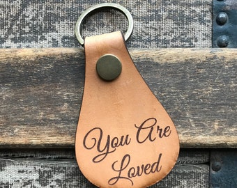 Leather Keyring with Brass Hardware: "You Are Loved"