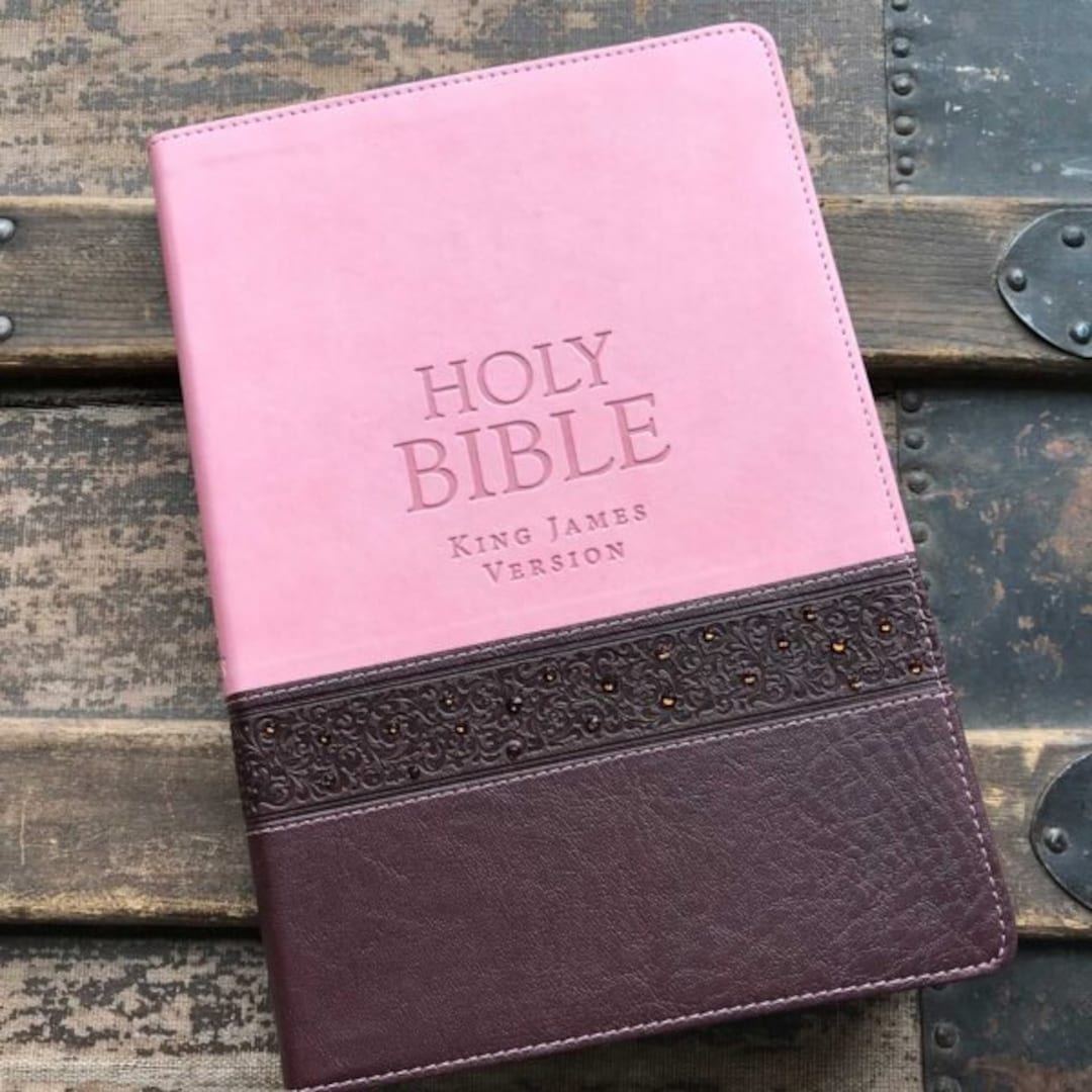 KJV Brown & Pink Large Print Thinline Bible With Swarovski Etsy