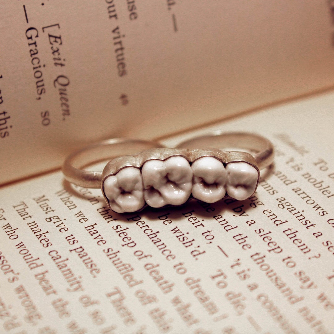 Double Finger Ring Custom. Human Teeth Jewelry. Gothic Rings. Unique ...