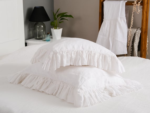 Ruffled pillow cases with ruffles 5set Flax Linen Dramatic Ruffle Pillowcase