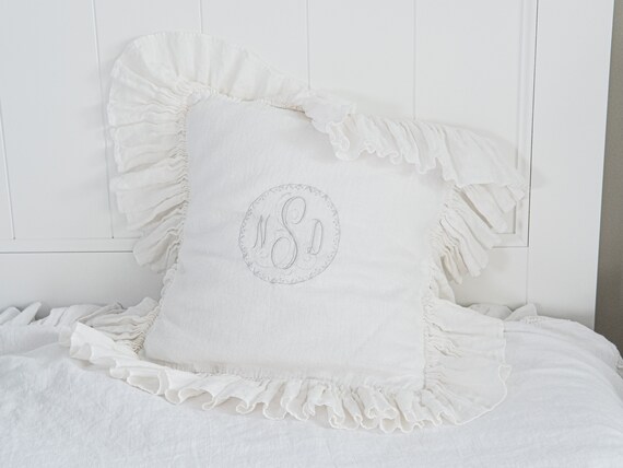 Ruffle Monogram Pillow Cover Decorative Pillows Personalized Etsy