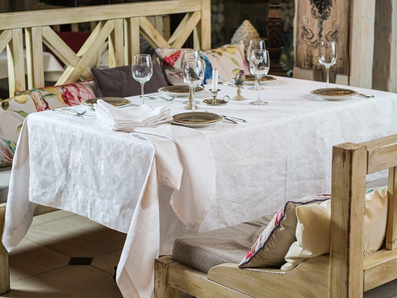 WeddingHome Decor Natural Organic Organic Table Cloth and Napkin Set Plaid Table Set Gift Idea 100/% Linen