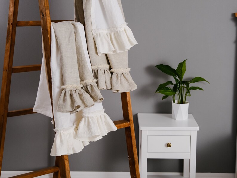 Linen bath towels shabby chic farmhouse decor. Bathroom towels Etsy