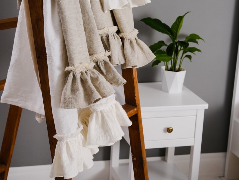 Linen bath towels shabby chic farmhouse decor. Bathroom