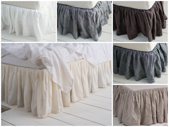 Linen Bed Skirt With Ruffles Twin Full Double Queen King Linen Bed Skirt With Ruffles Twin Full, White Dust Ruffle For King Size Bed