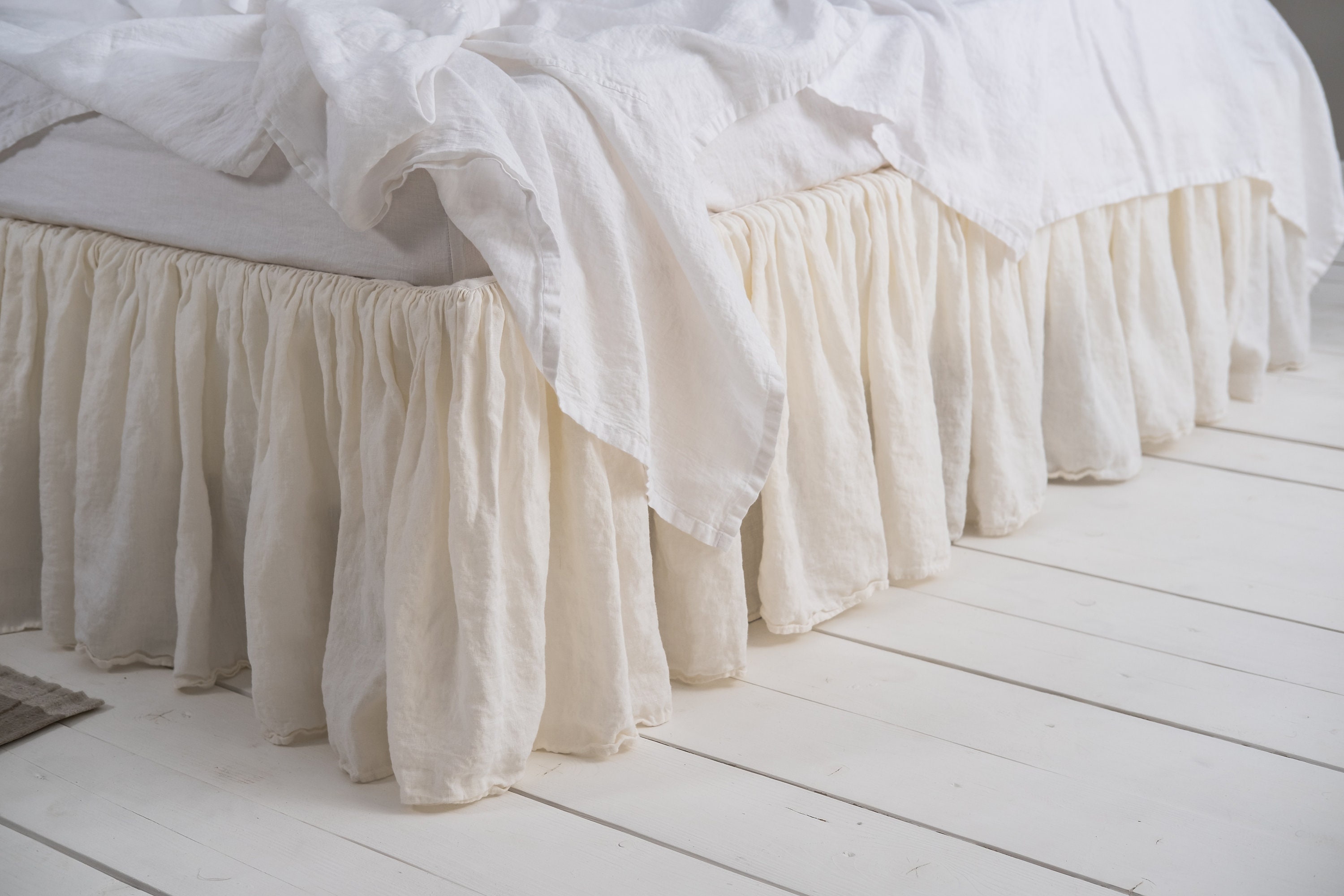 Linen Bed Skirt Shabby Chic Farmhouse Decor King Queen Dust Etsy