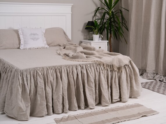 Luxury Bedspread 100 Flax Ruffled Bedspread In Farmhouse Etsy