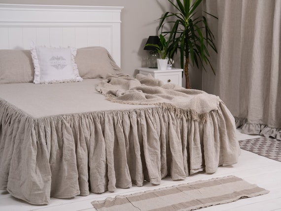 Luxury Bedspread 100 Flax Ruffled Bedspread In Farmhouse Etsy