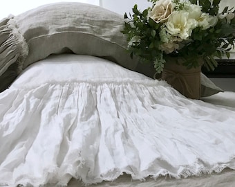 Frayed Ruffle 100% Flax Linen Dramatic Ruffle Pillowcase Farmhouse Flare Pillow Sham Linen Pillow Case Linen Shabby Chic Pillowcases