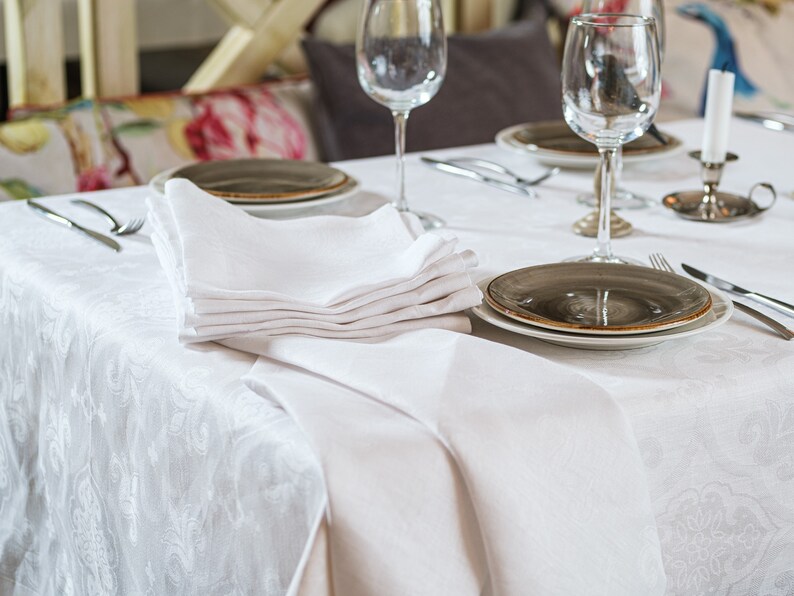 WeddingHome Decor Natural Organic Organic Table Cloth and Napkin Set Plaid Table Set Gift Idea 100/% Linen