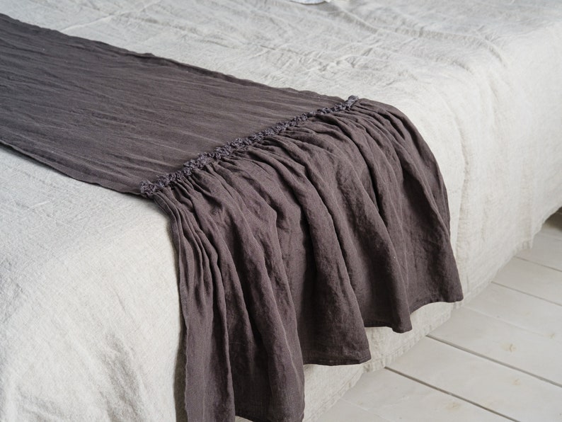 Linen Bed Runner Frayed Edge Bed Scarf Linen Throw Blanket Etsy
