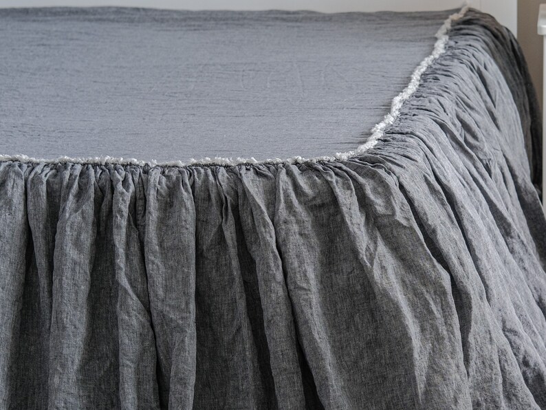 Linen Bedspread Frayed Edge Shabby Chic Decor Ruffled King Etsy