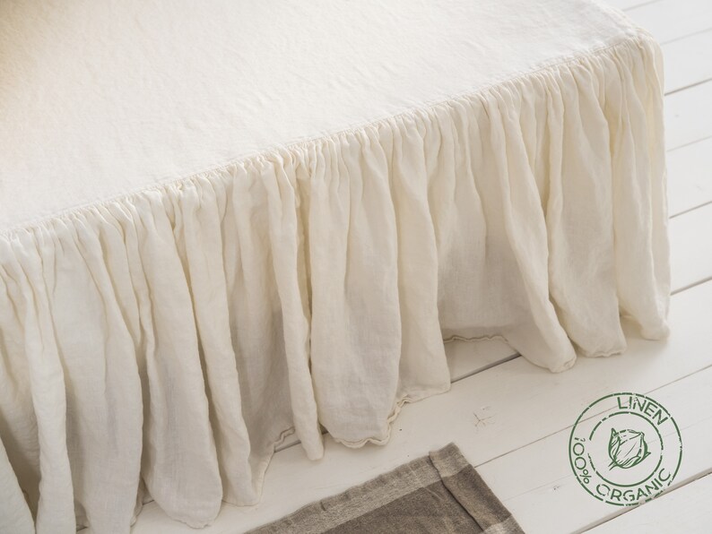 Linen Bed Skirt Shabby Chic European Flax King Queen Ruffle Image 0