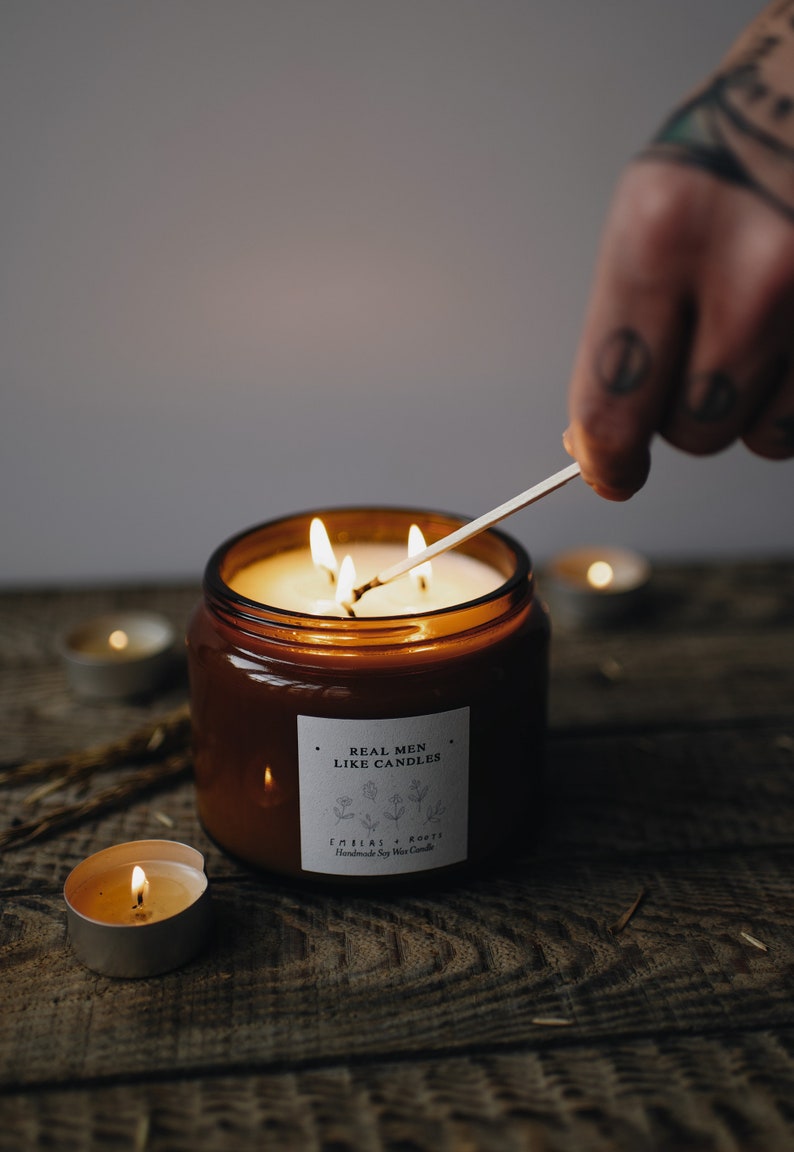 Real Men Like Candles Scented Soy Wax Amber Apothecary Candle Etsy