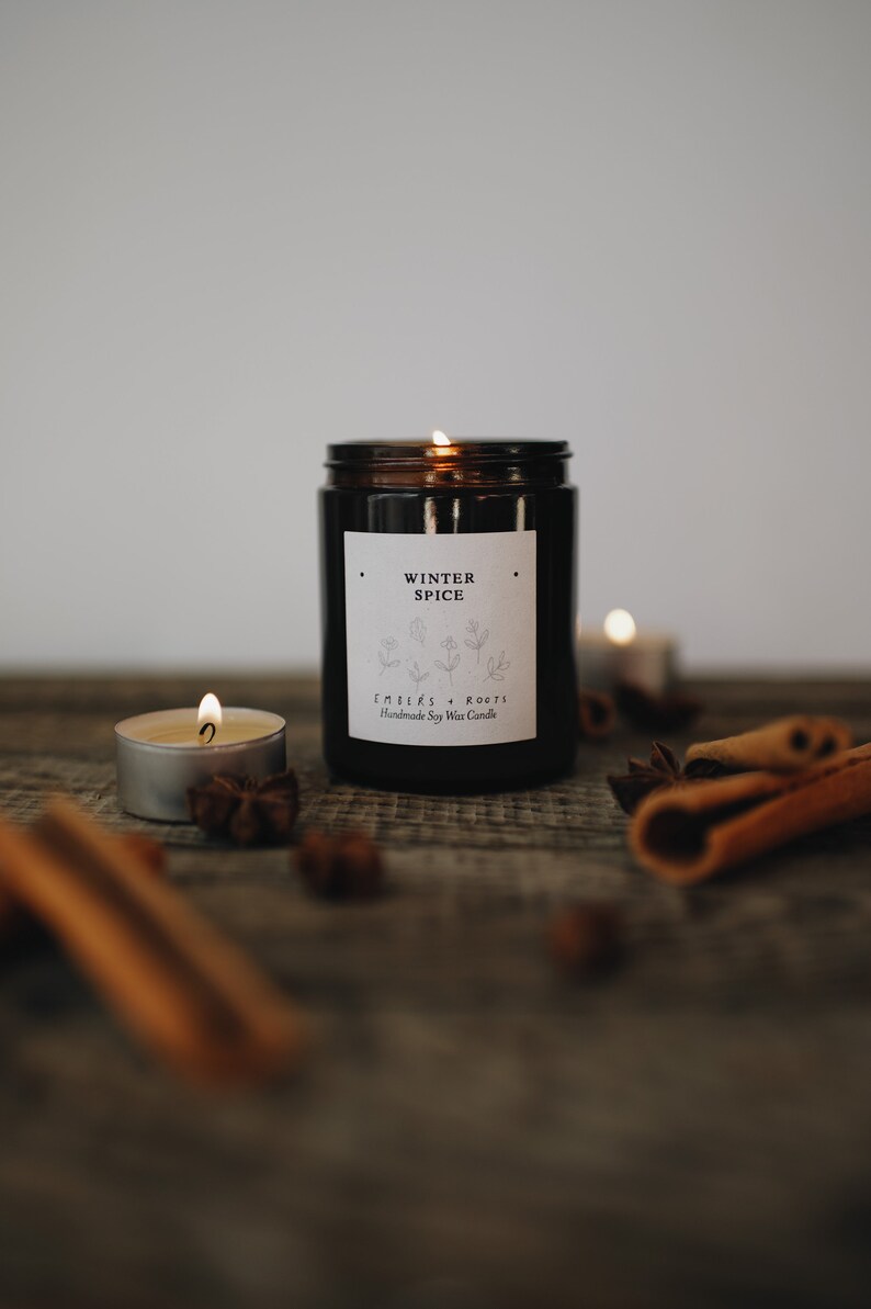 Winter Spice Scented Soy Wax Apothecary Amber Candle Gift / Etsy UK