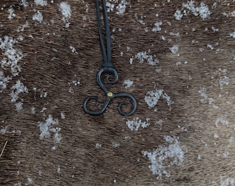 Hand Forged Celtic Triskele Necklace with Leather String