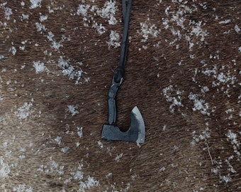 Hand Forged Viking Axe Pendant: Elk Leather Necklace