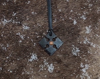 Hand Forged Maltese Cross Necklace: Mild Steel & Elk Leather