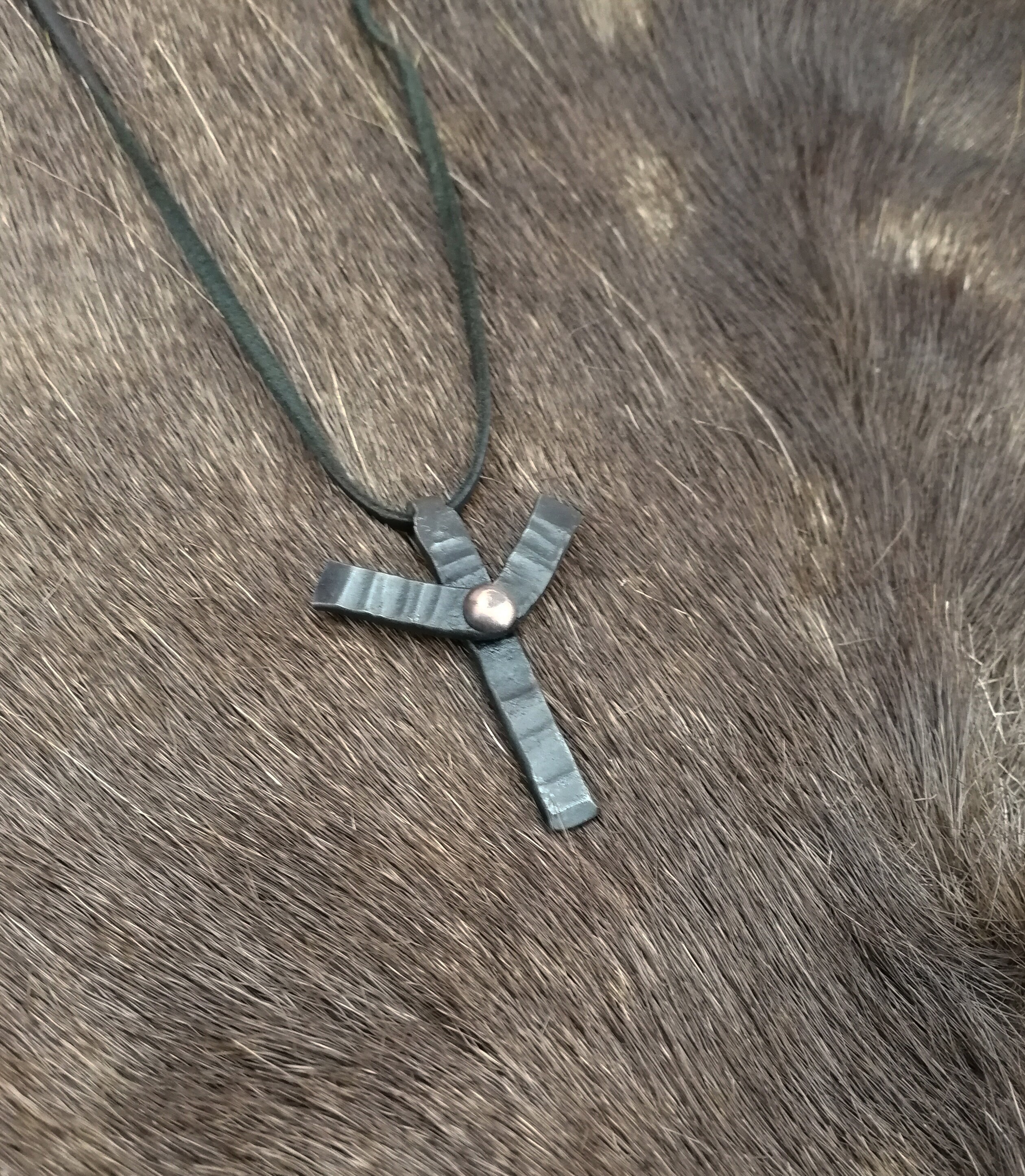 Hand Forged Algiz Rune Pendant High 