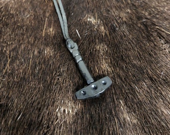 Hand Forged Viking Mjolnir Hammer with Elk Leather String
