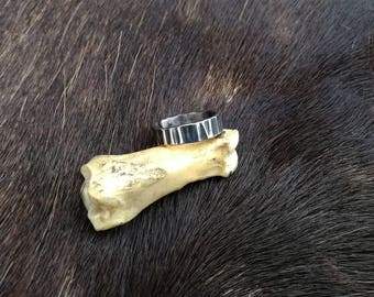 hand forged stainless steel ring with cross peen texture