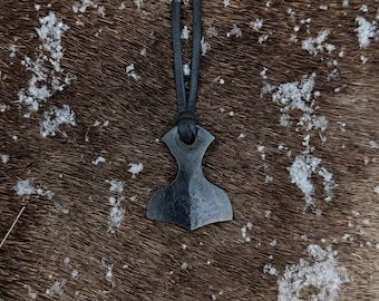 Hand forged Thor's hammer, Mjolnir,  with high quality elk leather string included.