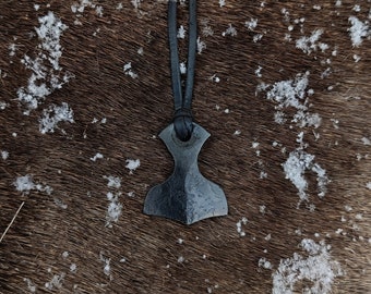 Hand Forged Thor's Hammer Mjolnir Necklace: Viking Elk Leather