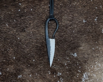 Hand Forged Viking Knife Pendant: Elk Leather Necklace