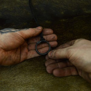 Hand Forged Viking Jörmungandr Necklace with Leather String image 3