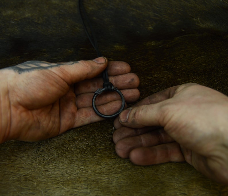 Hand Forged Viking Jörmungandr Necklace with Leather String image 3