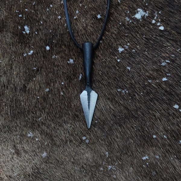 Hand forged Gungnir, spear of Viking god Odin necklace, with high quality leather string included.