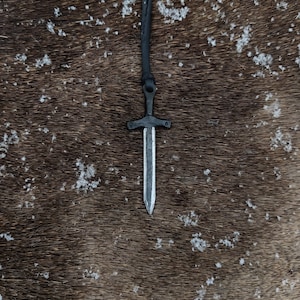 Hand Forged Viking Sword Necklace with Leather String