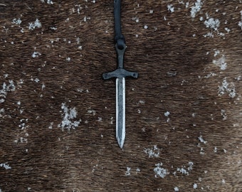 Hand Forged Viking Sword Necklace with Leather String