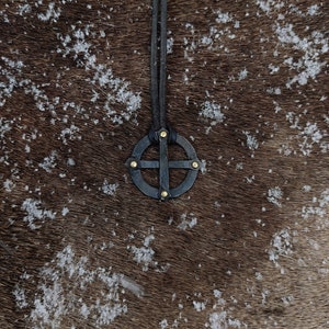 Hand forged Sun cross necklace, Celtic cross, with high quality leather string included.