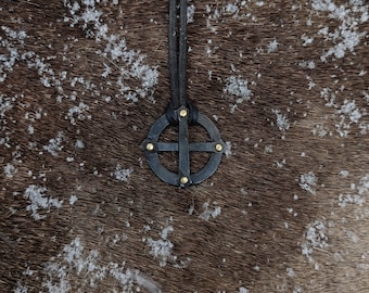 Hand Forged Sun Cross Necklace: Celtic Leather Pendant