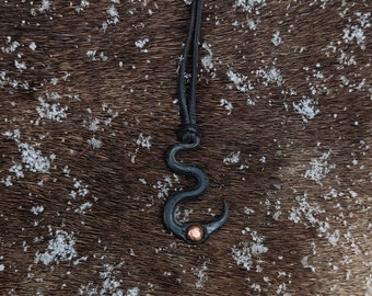 Hand Forged Steel Flame Necklace, Elk Leather Cord