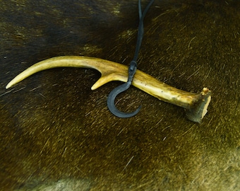 Hand Forged Steel Celtic Sickle Pendant with Leather String