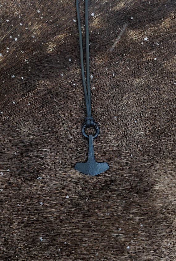 Hand Forged Mjolnir Necklace: Thor's Hammer with Elk Leather String
