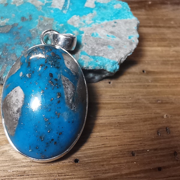 Pendentif en turquoise avec pyrite et argent