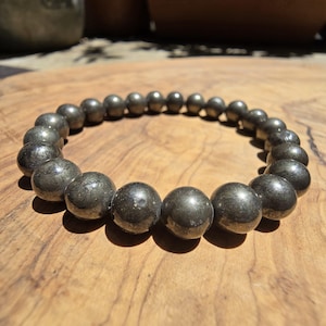 Pyrite Bracelet - 8mm Beads - Natural Stones from Bolivia (lithotherapy, gift)