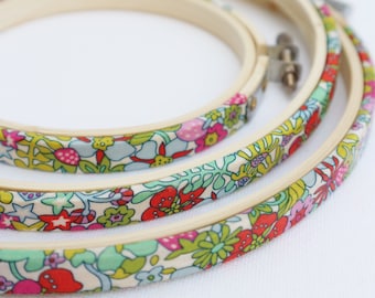 Medium -  Strawberry Embroidery Hoop Frame, Liberty Tana Lawn Fabric Wrapped