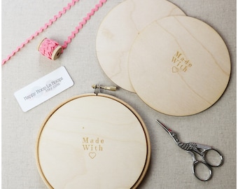 5inch Wooden Backs For finishing Embroidery Hoops, with &#39;Made With Love Etching&#39;. Embroidery Hoop Finishing Tutorial